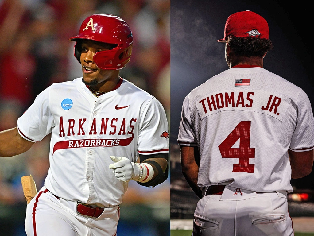 Arkansas Razorbacks #4 Justin Thomas Jr. 2025 White College Baseball Game Jersey
