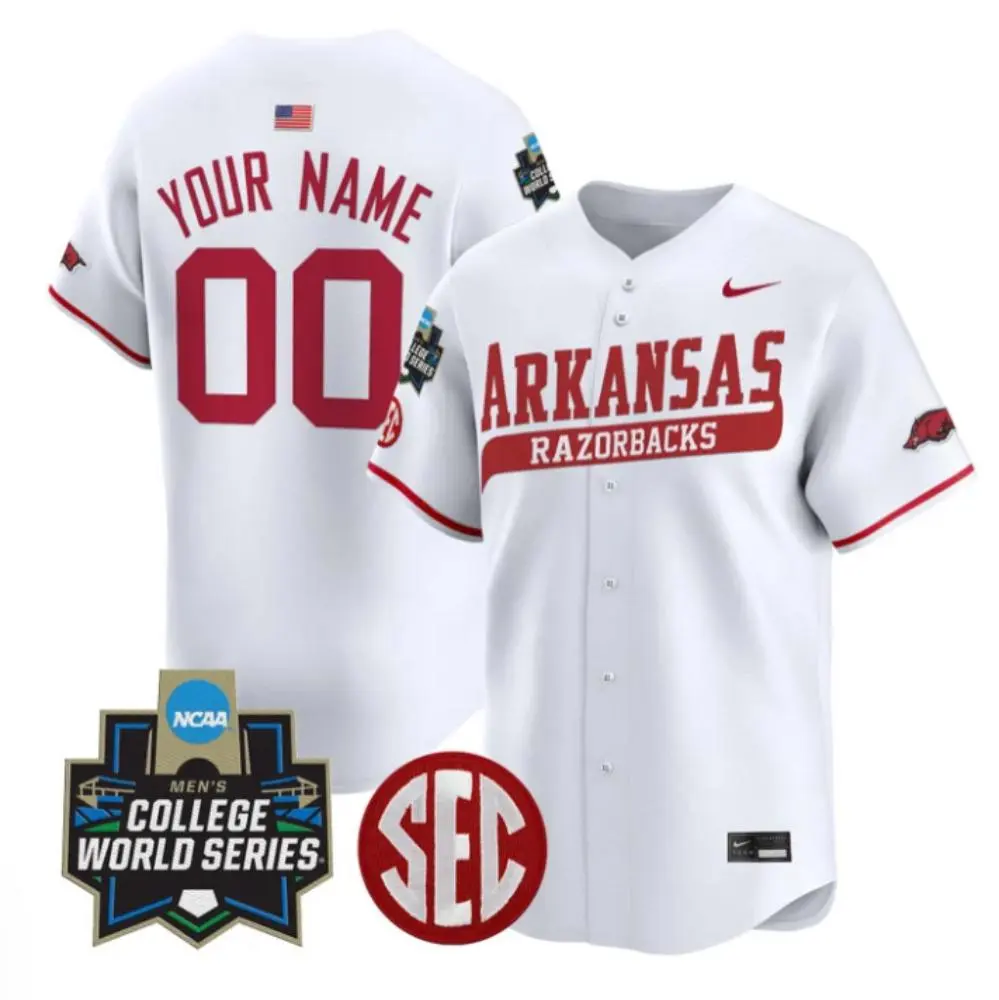 Arkansas Razorbacks Custom White 2025 College Baseball World Series  Game Jersey