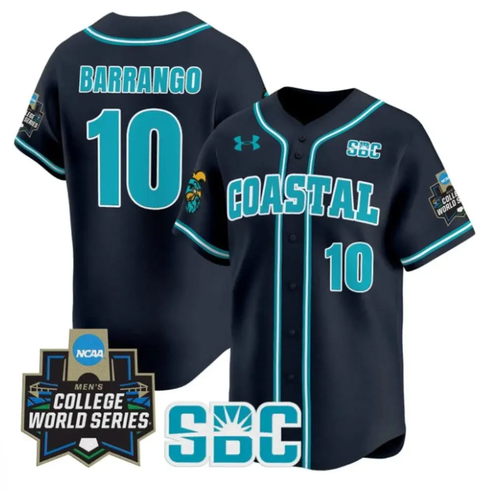 Coastal Carolina Chanticleers #10 Ty Barrango Black 2025 College Baseball World Series Jersey