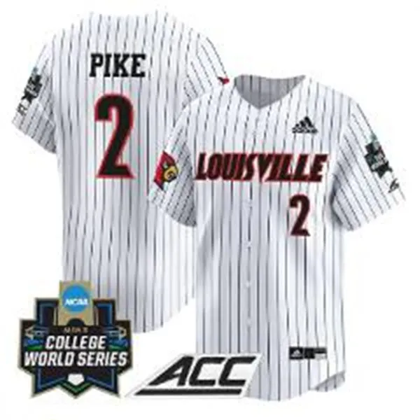 Louisville Cardinals #2 Garret Pike White Pinstripe 2025 College Baseball World Series Jersey