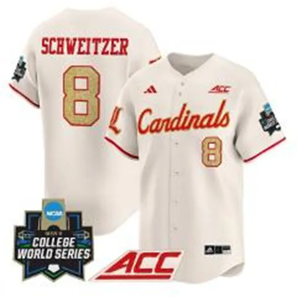 Louisville Cardinals #8 Jake Schweitzer Cream 2025 College Baseball World Series Jersey