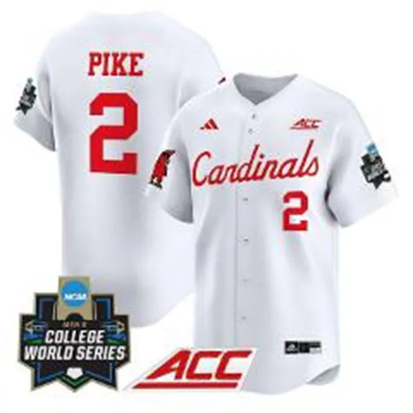 Louisville Cardinals #2 Garret Pike White  2025 College Baseball World Series Jersey