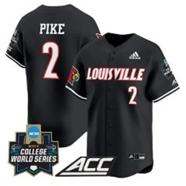 Louisville Cardinals #2 Garret Pike Black 2025 College Baseball World Series Jersey