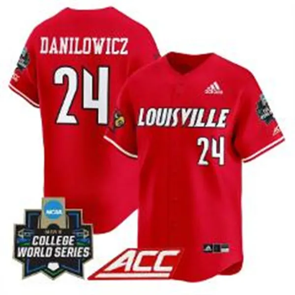 Louisville Cardinals #24 Wyatt Danilowicz Red Full button 2025 College Baseball World Series Jersey