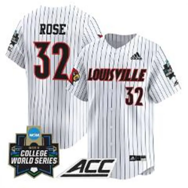 Louisville Cardinals #32 Zion Rose White Pinstripe 2025 College Baseball World Series Jersey