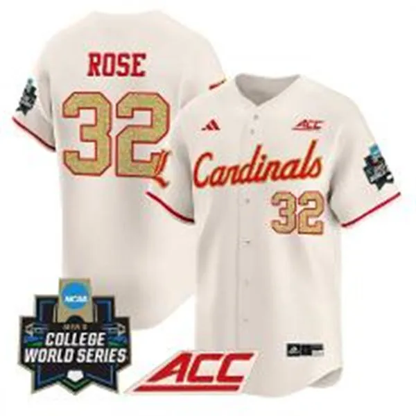 Louisville Cardinals #32 Zion Rose Cream 2025 College Baseball World Series Jersey