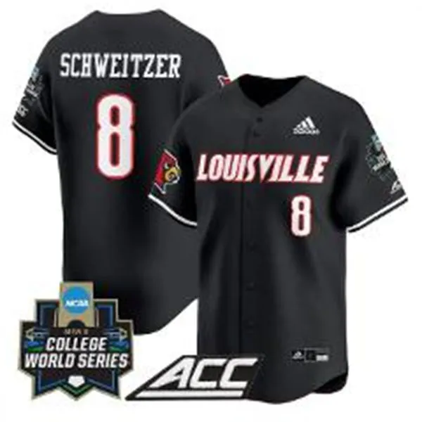 Louisville Cardinals #8 Jake Schweitzer Black 2025 College Baseball World Series Jersey