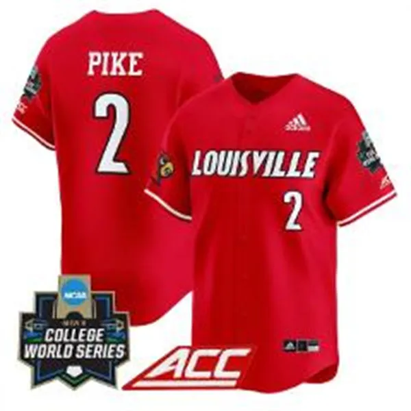 Louisville Cardinals #2 Garret Pike Red Full button 2025 College Baseball World Series Jersey