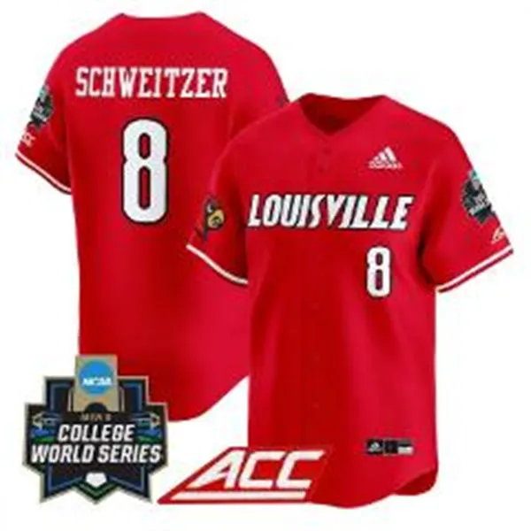 Louisville Cardinals #8 Jake Schweitzer Red Full button 2025 College Baseball World Series Jersey