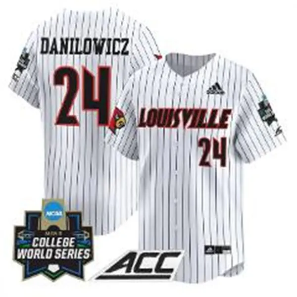 Louisville Cardinals #24 Wyatt Danilowicz White Pinstripe 2025 College Baseball World Series Jersey