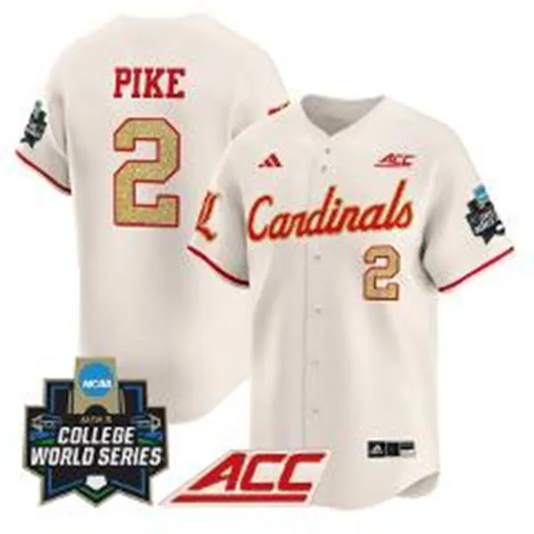 Louisville Cardinals #2 Garret Pike Cream 2025 College Baseball World Series Jersey