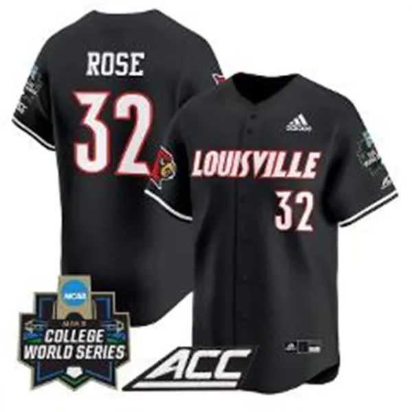 Louisville Cardinals #32 Zion Rose Black 2025 College Baseball World Series Jersey(2)