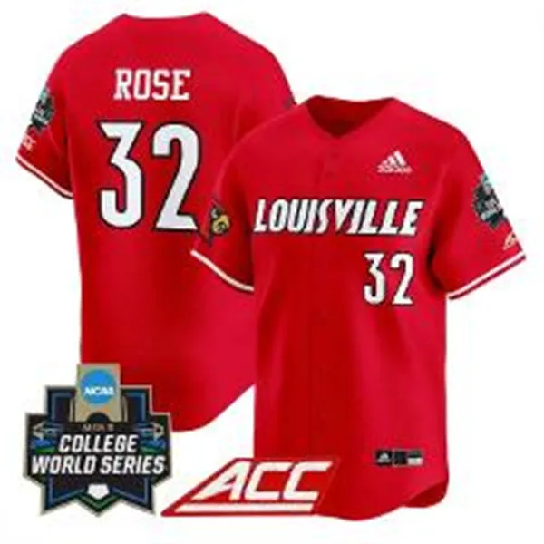 Louisville Cardinals #32 Zion Rose Red Full button 2025 College Baseball World Series Jersey