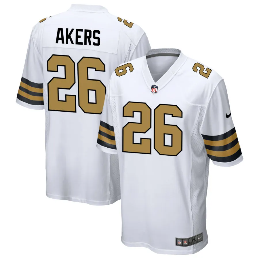 Mens New Orleans Saints #26 Cam Akers Nike White Gold Alternate F.U.S.E Limited Jersey