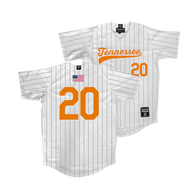 Tennessee Volunteers #20 Colby Backus Nike 2025 White Pinstripe Baseball Game Jersey