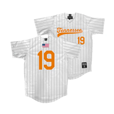 Tennessee Volunteers #19 Andrew Behnke Nike 2025 White Pinstripe Baseball Game Jersey
