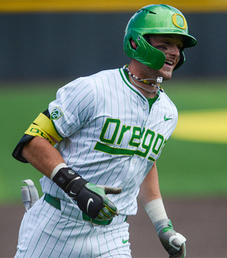 Oregon Ducks #26 Mason Neville White Pinstripe Oregon College Baseball Game Jersey