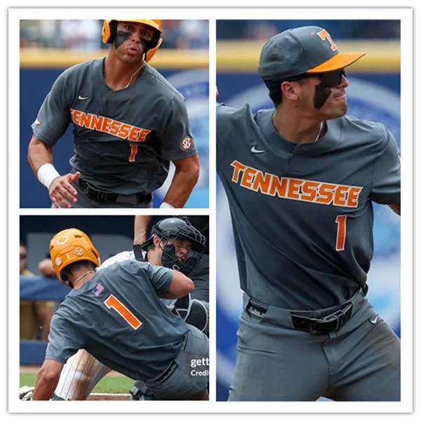 Tennessee Volunteers #1 Dean Curley charcoal two-Button Pullover College Baseball Game Jersey