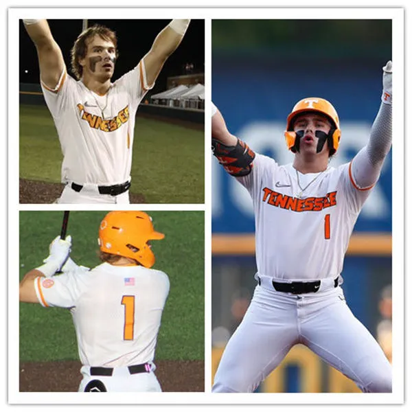 Tennessee Volunteers #1 Dean Curley White two-Button Pullover College Baseball Game Jersey