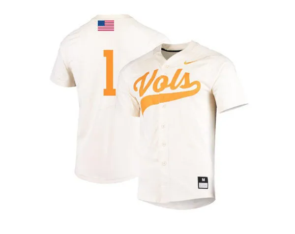 Tennessee Volunteers #1 Dean Curley Nike Cream Vols College Baseball Game Jersey