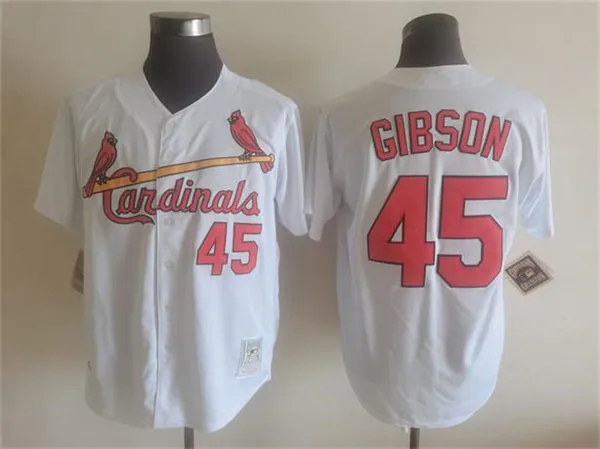 Men's St.Louis Cardinals #45 Bob Gibson White Throwback Jersey