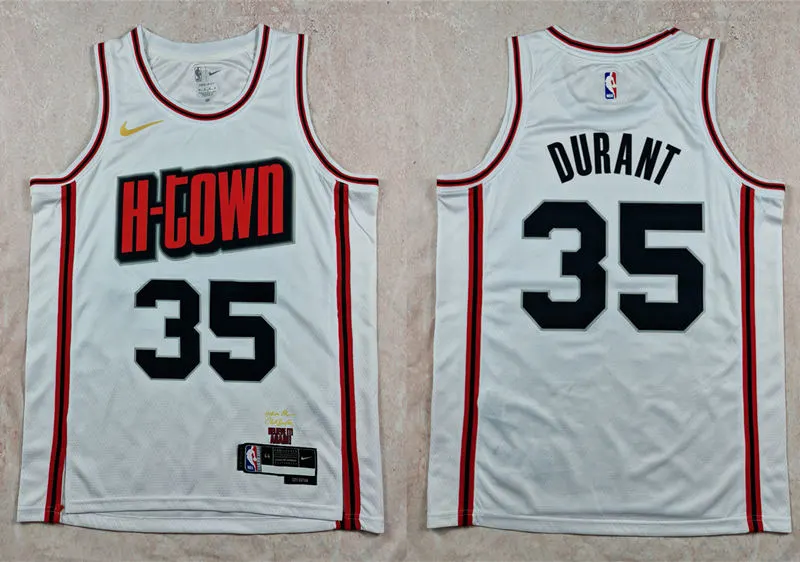 Mens Houston Rockets #35 Kevin Durant 2024-25 White City Edition Jersey