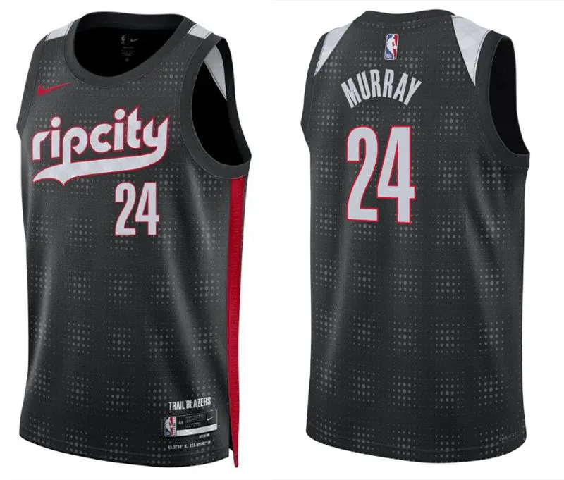 Mens Portland Trail Blazers #24 Kris Murray Black 2024-25 City Edition Swingman Jersey