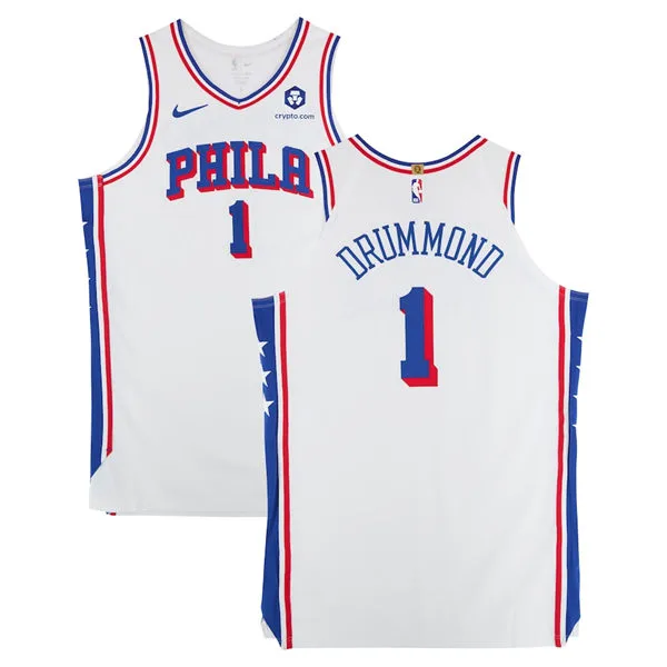 Mens Philadelphia 76ers #1 Andre Drummond Nike White Association Edition Swingman Jersey