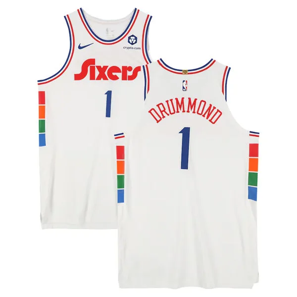 Mens Philadelphia 76ers #1 Andre Drummond Nike White Hardwood Classics Swingman Jersey