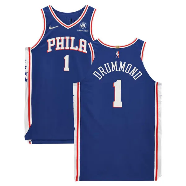 Mens Philadelphia 76ers #1 Andre Drummond Nike Blue Icon Edition Swingman Jersey
