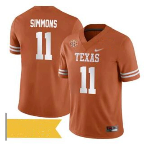 Mens Texas Longhorns #11 Colin Simmons 2025 SEC Orange College Football Game Jersey