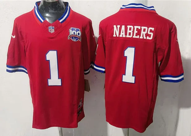 Men's New York Giants #1 Malik Nabers Red 100TH Replic Limited Jersey