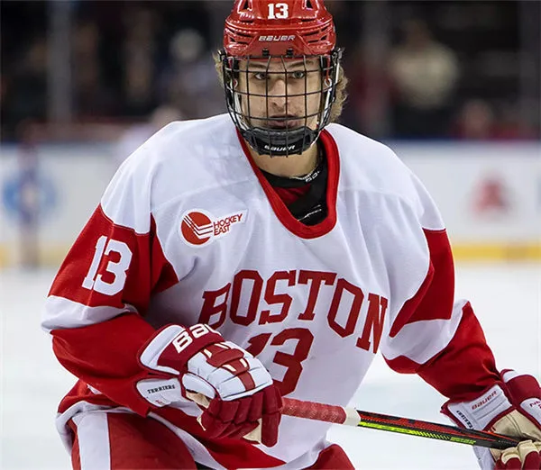 Boston University Terriers #13 Trevor Zegras 2019 Retro Home White Hockey Jersey
