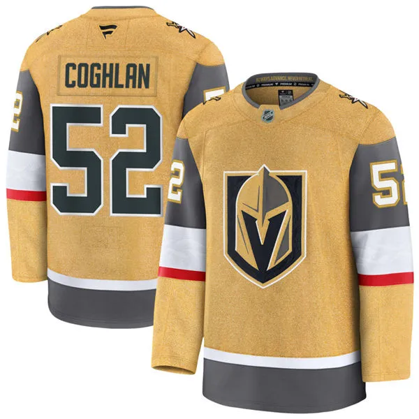Mens Vegas Golden Knights #52 Dylan Coghlan Stitched Fanatics Gold Home Player Jersey