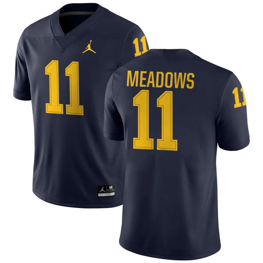 Michigan Wolverines #11 Carter Meadows Navy College Football Game Jersey