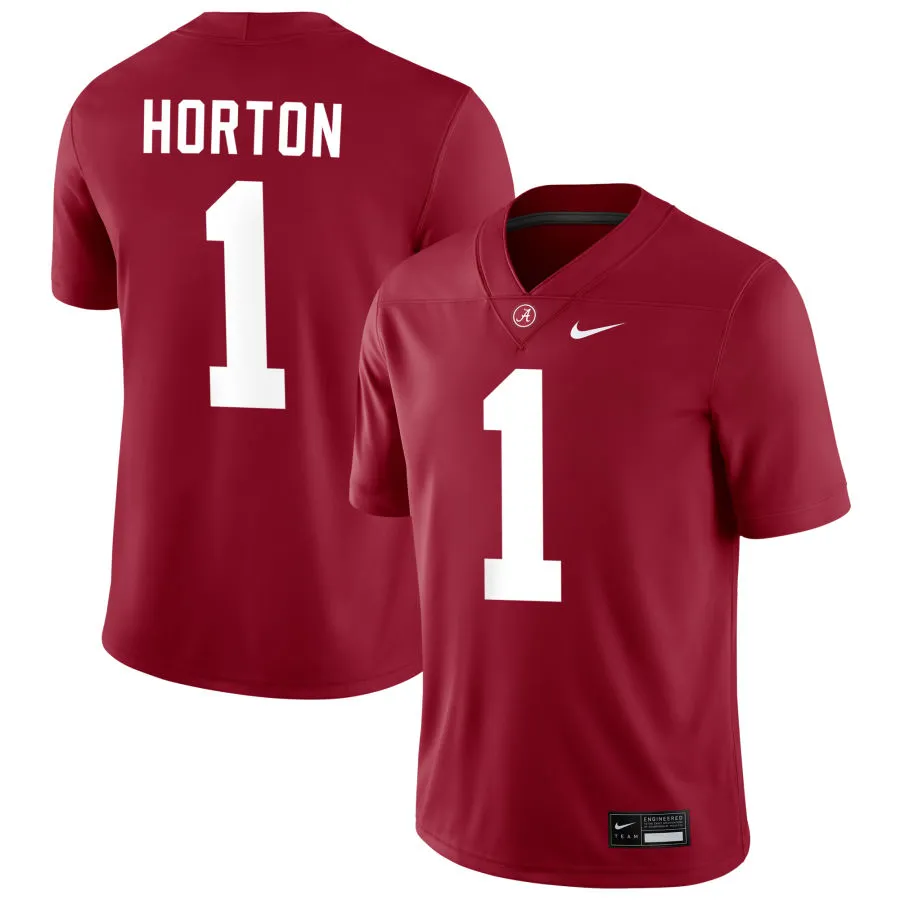 Mens Alabama Crimson Tide #1 Isaiah Horton 2025 Crimson College Football Game Jersey