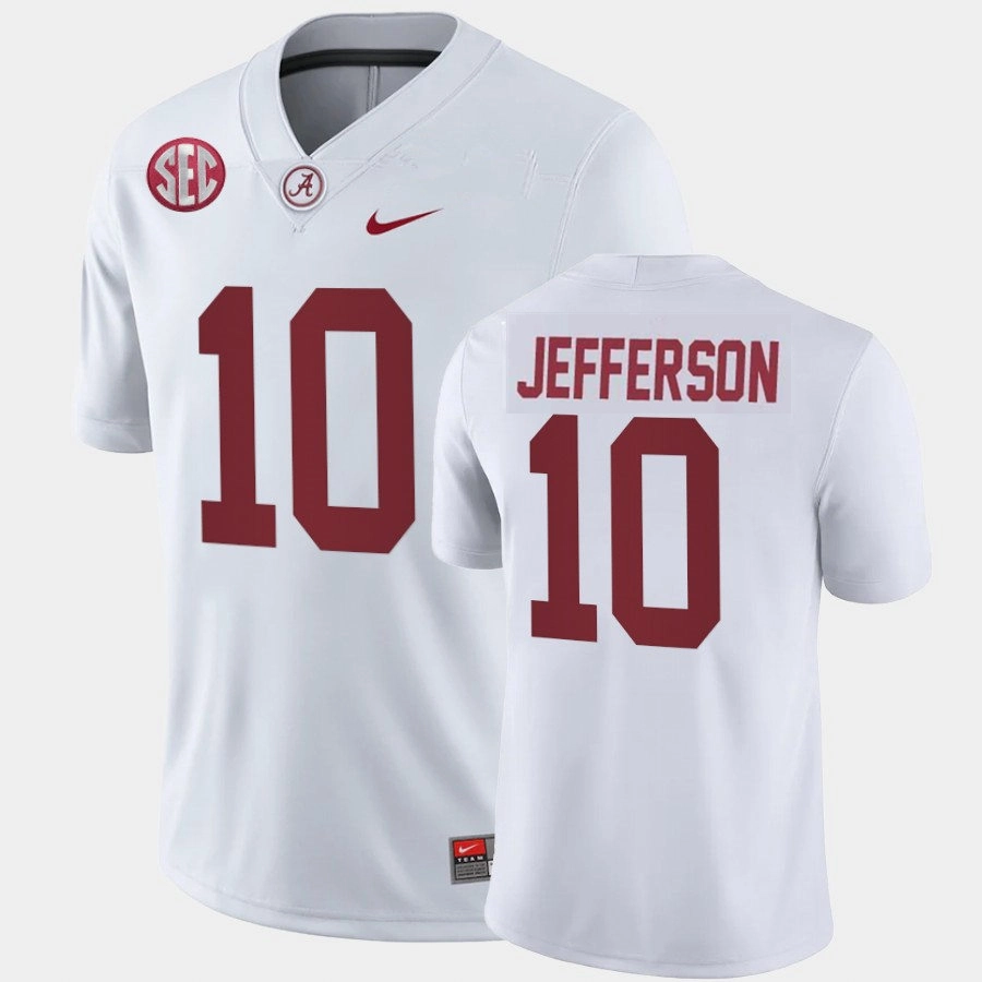 Mens Alabama Crimson Tide #10 Justin Jefferson 2025 White College Football Game Jersey