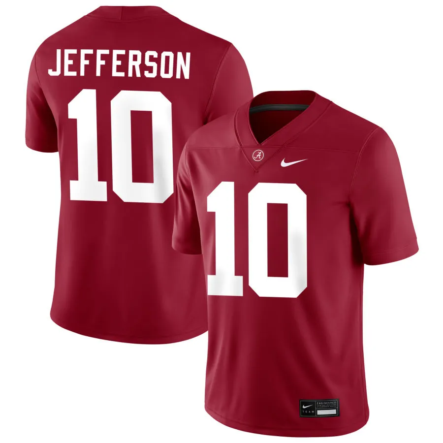 Mens Alabama Crimson Tide #10 Justin Jefferson 2025 Crimson College Football Game Jersey