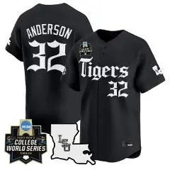 LSU Tigers #32 Kade Anderson Black Latin Night 2025 College Baseball World Series Jersey