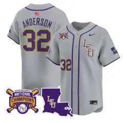 Mens LSU Tigers #32 Kade Anderson 2025 College Baseball World Series Champions Limited Jersey Gray