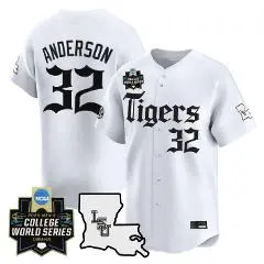LSU Tigers #32 Kade Anderson White Latin Night 2025 College Baseball World Series Jersey