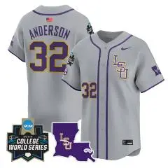 Mens LSU Tigers #32 Kade Anderson LSU 2025 College Baseball World Series Game Jersey
