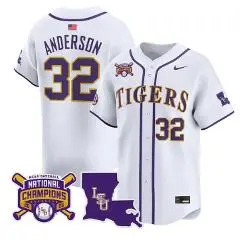 Mens LSU Tigers #32 Kade Anderson 2025 College Baseball World Series Champions Limited Jersey White