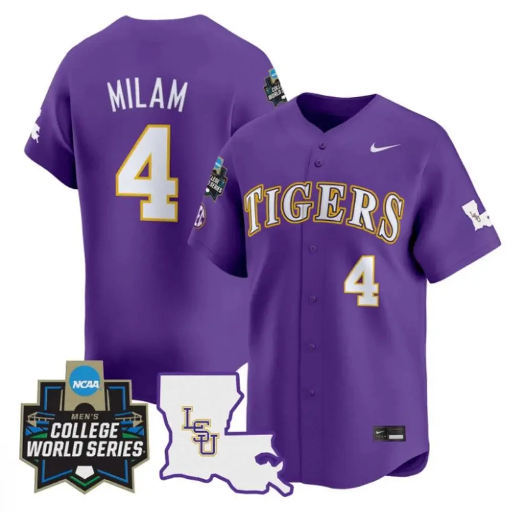 LSU Tigers #4 Steven Milam Purple 2025 College Baseball World Series Game Jersey