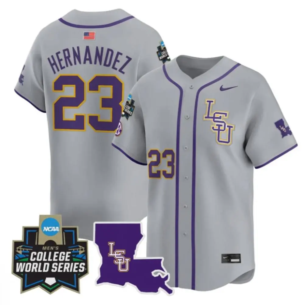 LSU Tigers #23 Luis Hernandez Gray LSU 2025 College Baseball World Series Game Jersey