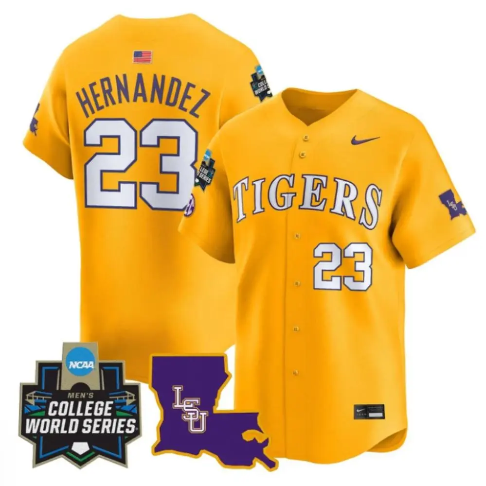 LSU Tigers #23 Luis Hernandez Gold 2025 College Baseball World Series Game Jersey