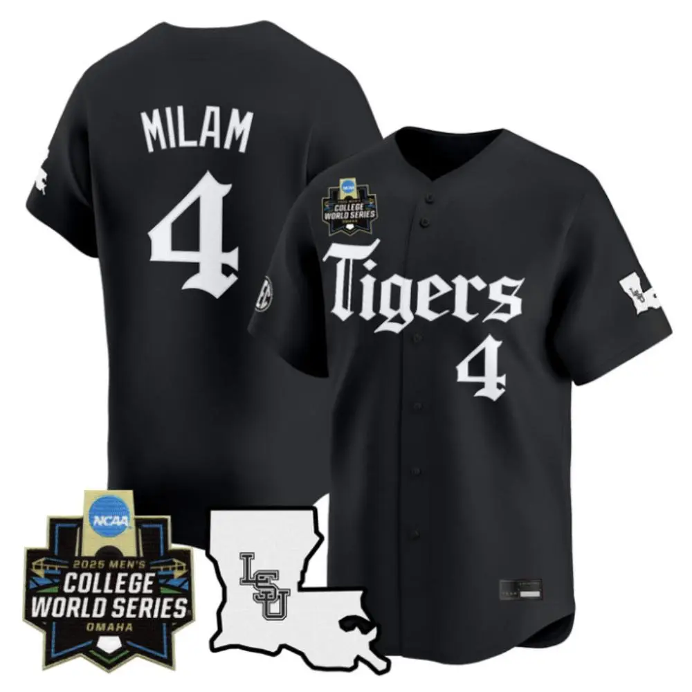 LSU Tigers #4 Steven Milam Black Latin Night 2025 College Baseball World Series Jersey