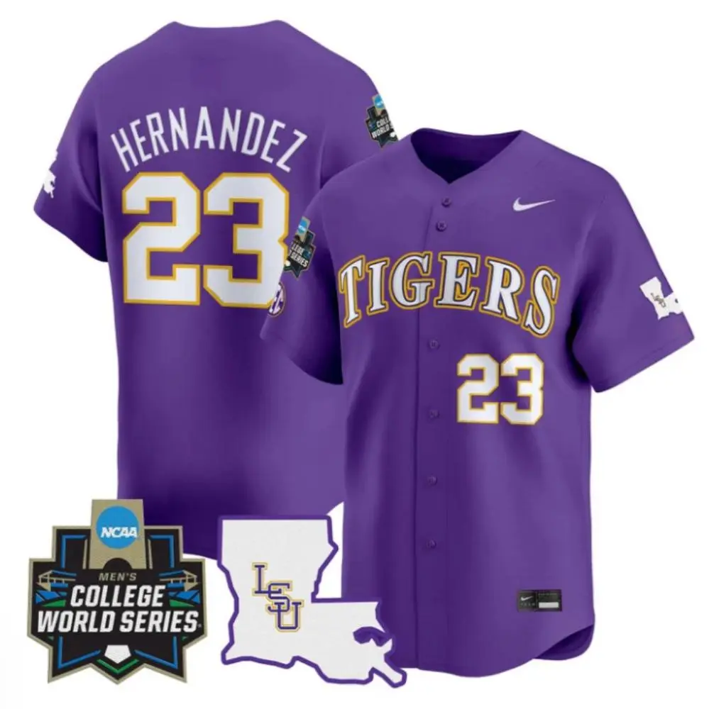 LSU Tigers #23 Luis Hernandez Purple 2025 College Baseball World Series Game Jersey