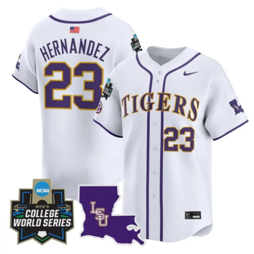 LSU Tigers #23 Luis Hernandez White 2025 College Baseball World Series Game Jersey