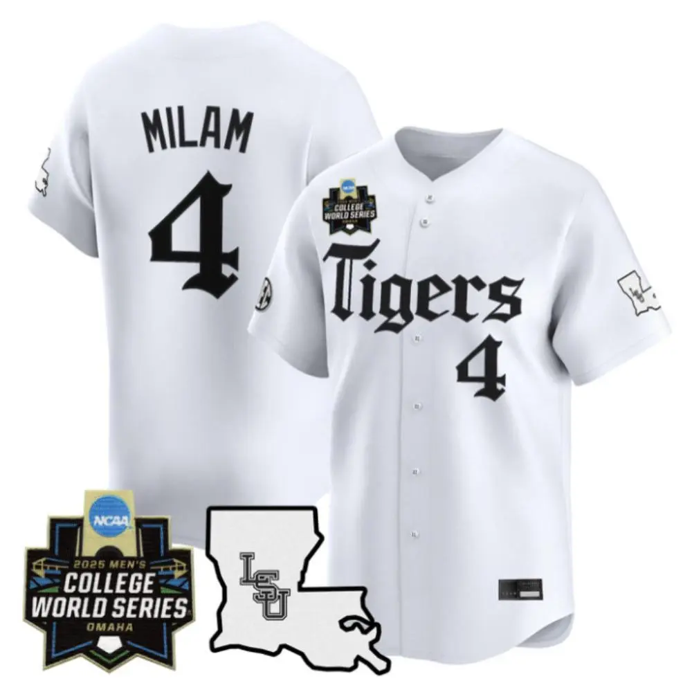LSU Tigers #4 Steven Milam White Latin Night 2025 College Baseball World Series Jersey